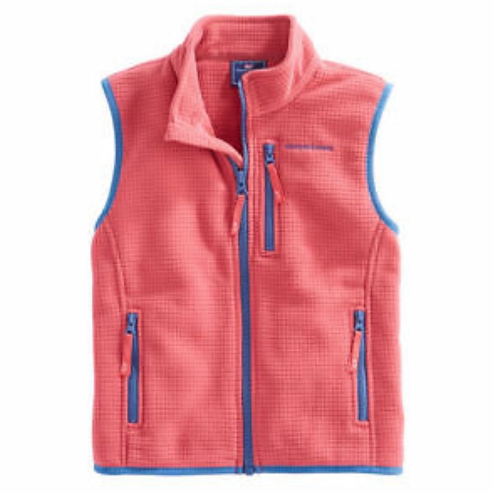 VINEYARD VINES Thermal Grid Fleece Vest size 7 Pink w/Blue Trim and Flag Patch